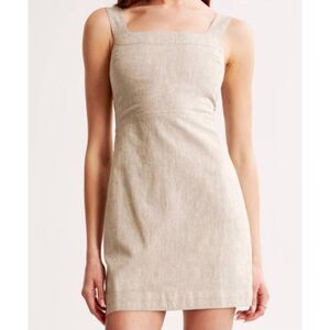 Abercrombie & Fitch Dress Women's XL Petite Neutral Linen Blend Wide Strap Mini